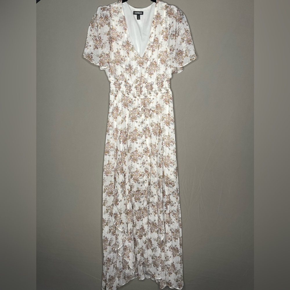 Express Floral Maxi Dress - Cream and Brown